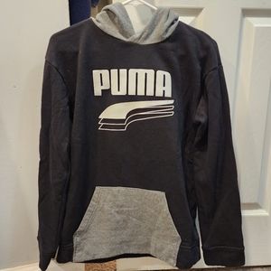 Mens Puma Black and Gray Pullover Hoodie with Front Pocket & Logo Size Medium